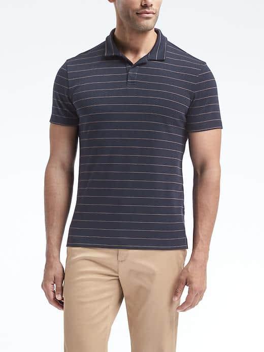 Banana Republic Mens Slim Luxury Touch Thin Stripe Polo - Navy