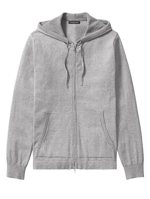 Banana Republic Mens Supima Cotton Full-zip Sweater Hoodie Sidewalk Gray Size Xl