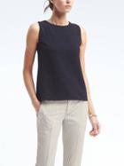 Banana Republic Womens Gingham Knit Wrap Back Top - Navy