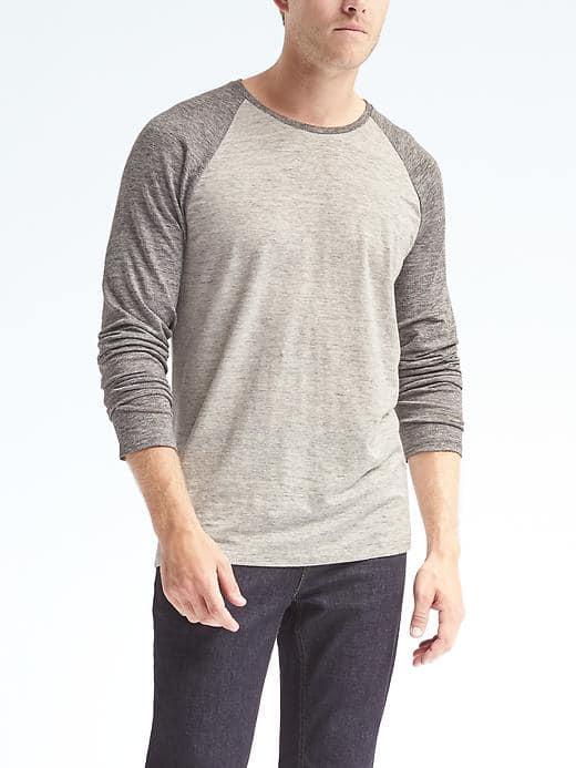 Banana Republic Mens Linen Baseball Tee - Gray Texture