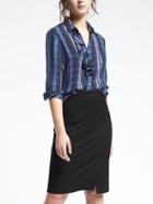 Banana Republic Womens Dillon Fit Ruffle Front Plaid Blouse - Blue Multi/navy