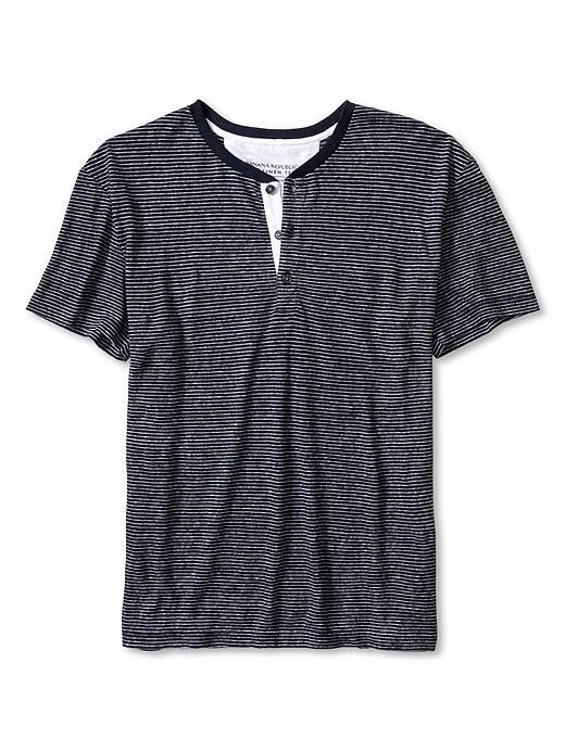 Banana Republic Mens Stripe Linen Henley Size L Tall - Preppy Navy