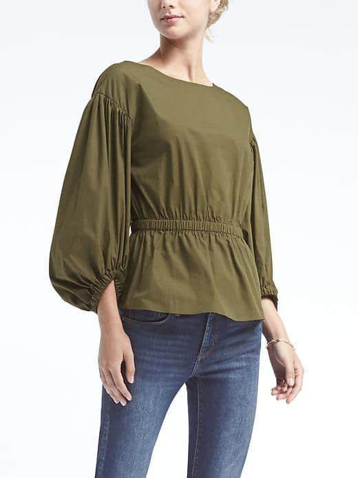 Banana Republic Womens Cinched Waist Bishop Sleeve Top - Seaweed