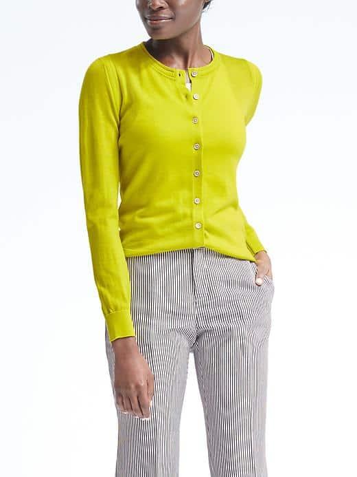 Banana Republic Womens Merino Pointelle Cardigan - Citron Green
