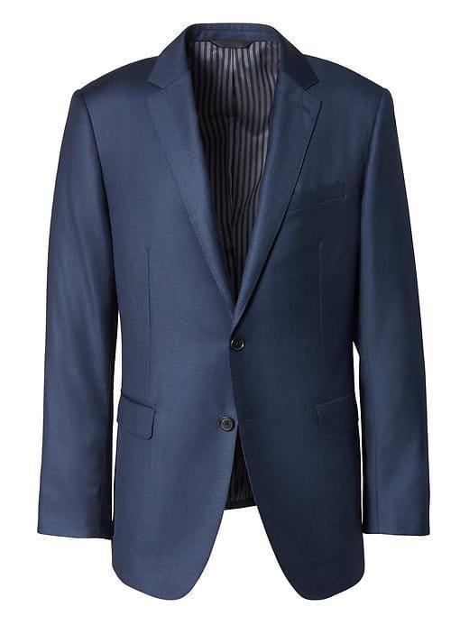 Banana Republic Mens Standard Monogram Blue Plaid Italian Wool Suit Jacket - Bright Blue