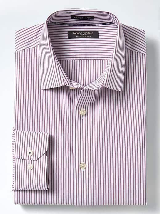 Banana Republic Mens Camden Fit Non Iron Stretch Strip Shirt - Dried Cherry