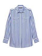 Banana Republic Womens Parker Tunic-fit Stripe Utility Shirt Blue Galaxy Size M