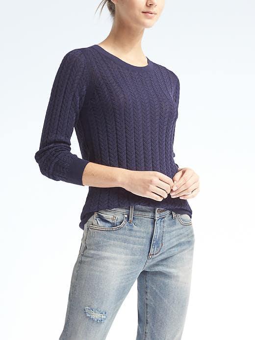 Banana Republic Womens Sheer Cable Knit Pullover Crew - Navy