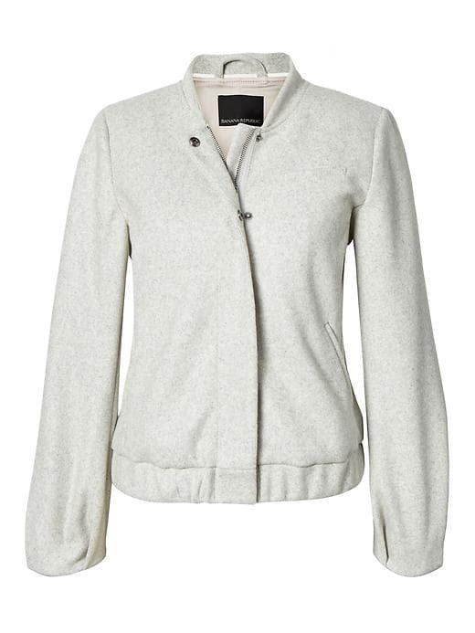Banana Republic Womens Italian Wool-blend Bomber Heather Light Gray Size S