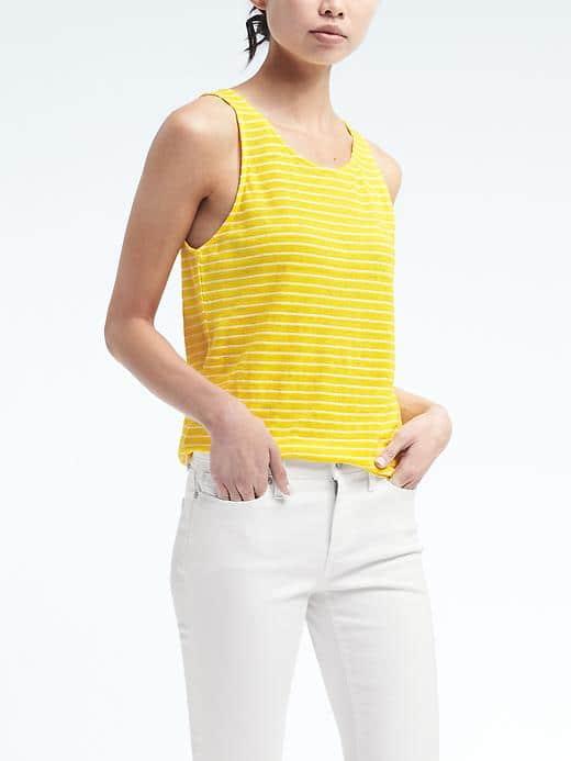 Banana Republic Womens Signature Stripe Linen Tank - Yellow
