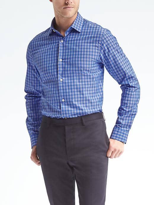 Banana Republic Mens Grant Fit Supima Cotton Saturated Shirt - Cobalt