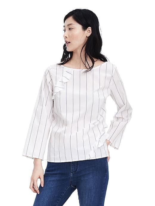 Banana Republic Womens Long Sleeve Asymmetrical Ruffle Top - Ultramarine