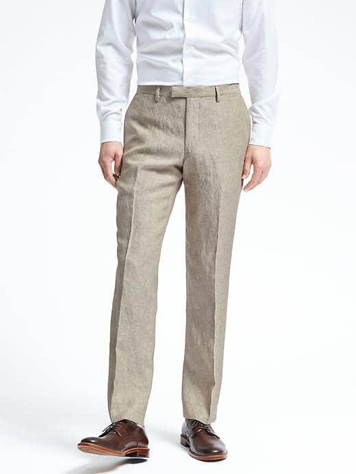 Banana Republic Mens Slim Solid Linen Suit Trouser - Khaki