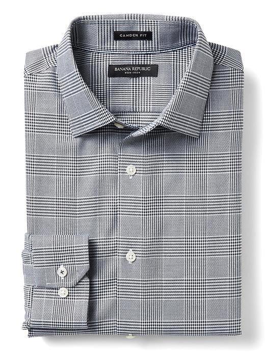 Banana Republic Mens Camden Fit Non Iron Houndstooth Check Shirt - Black