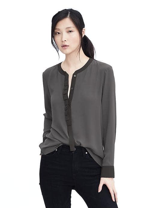 Banana Republic Ribbon Placket Blouse - Mink Grey