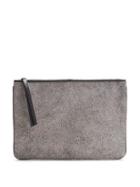 Banana Republic Large Zip Leather Pouch - Gray Texture