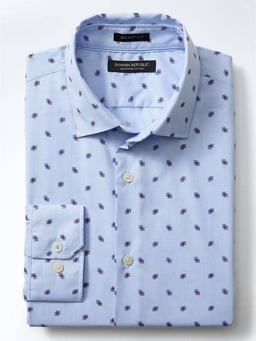 Banana Republic Mens Grant Fit Supima Cotton Print Shirt - Cool Water