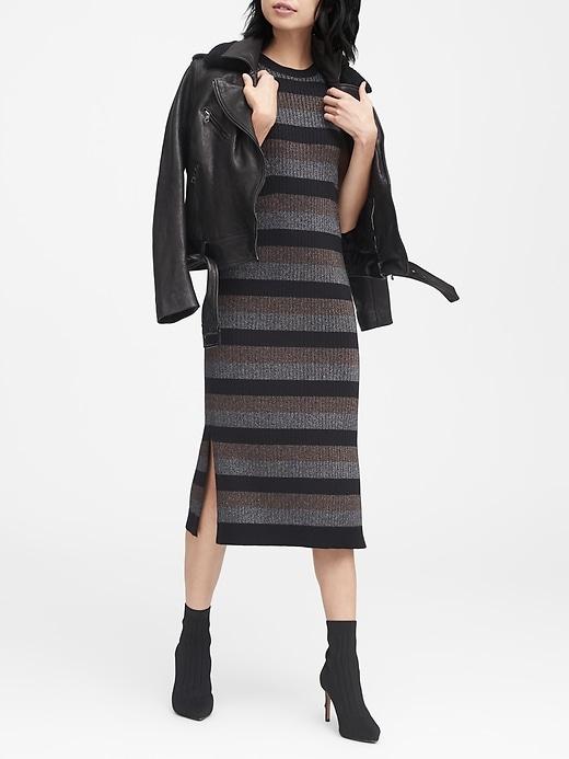 Banana Republic Womens Metallic Stripe Sweater Dress Blue Sparkle Stripe Size S