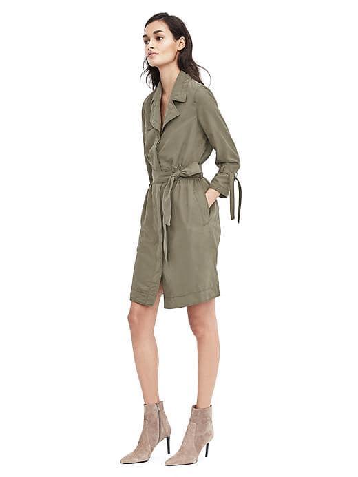 Banana Republic Womens Long Sleeve Trench Dress - Olive