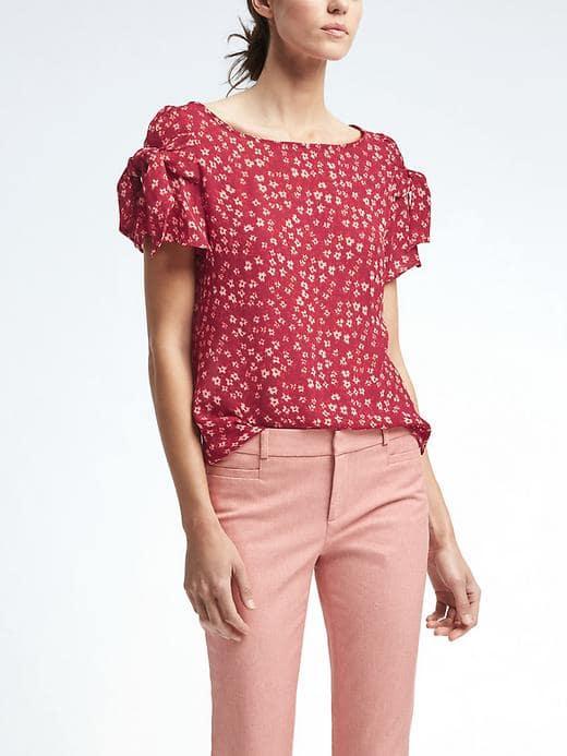Banana Republic Womens Easy Care Bow Sleeve Top - Chili Red