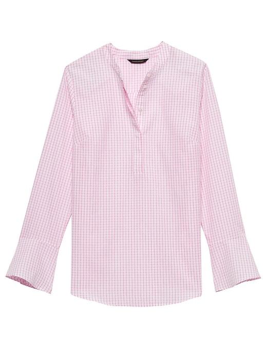 Banana Republic Womens Gingham Flounce-cuff Popover Pink Gingham Size S