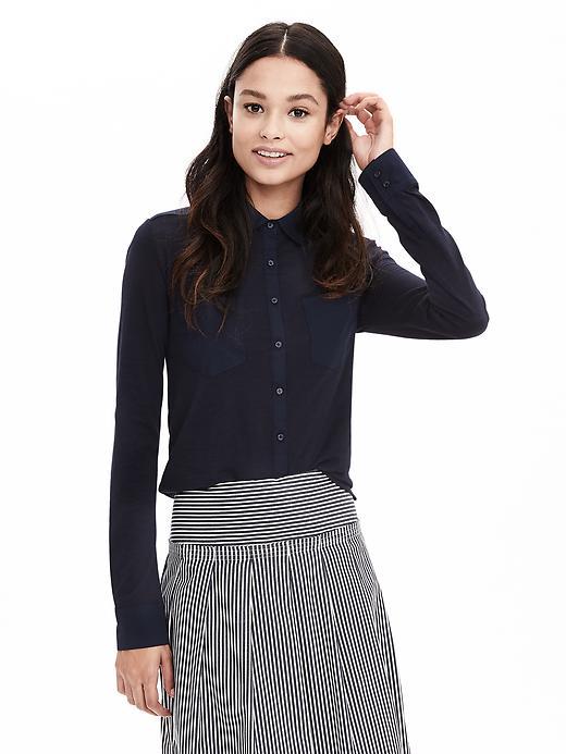 Banana Republic Womens Slubbed Button Front Shirt Size L - Preppy Navy