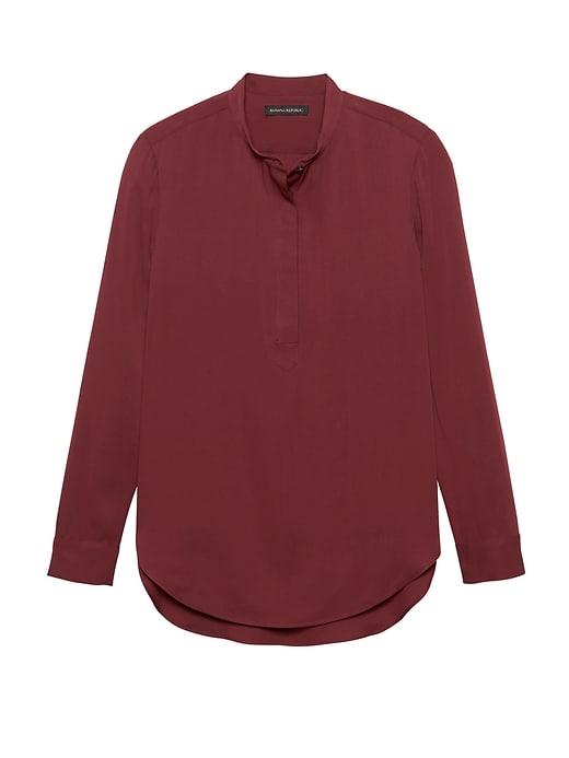 Banana Republic Womens Parker Tunic-fit Washable Stretch Silk Popover Shirt Wine Size Xs