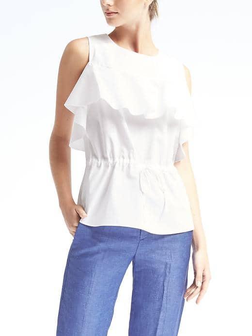 Banana Republic Womens Ruffle Front Poplin Top - White