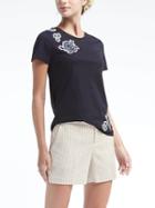 Banana Republic Womens Embroidered Couture Tee - Navy