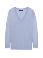 Banana Republic Womens Petite Machine-washable Merino Vee Sweater Heather Light Blue Size Xs