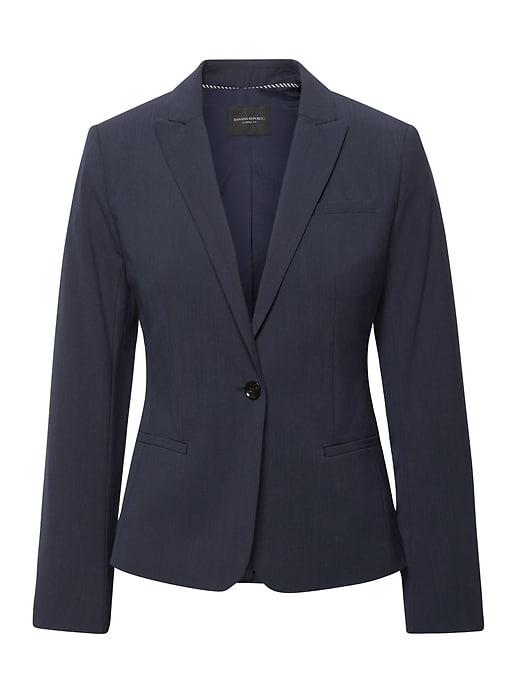 Banana Republic Womens Petite Classic-fit Machine-washable Italian Wool Blend Blazer Navy Size 12
