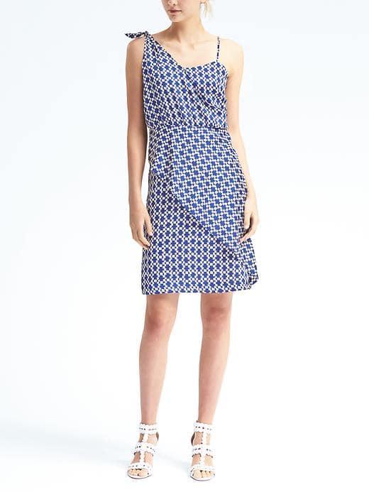 Banana Republic Womens Print Tie Shoulder Dress - Geo Print Blue