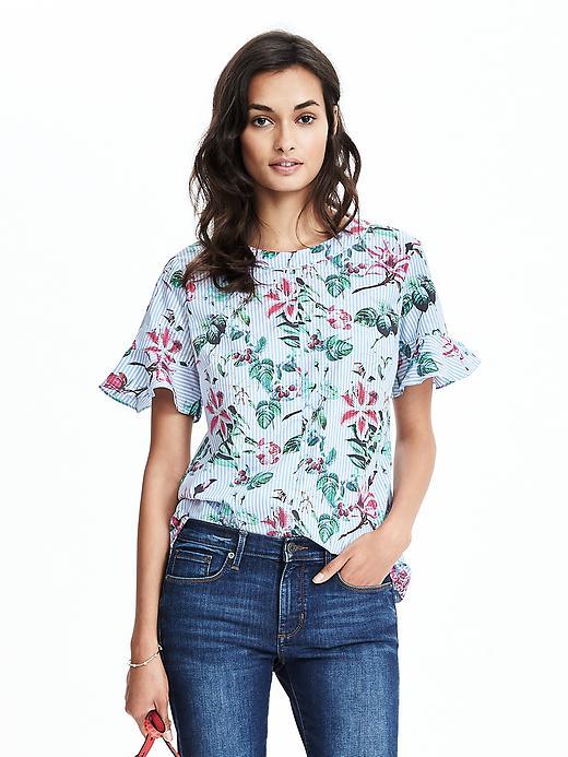 Banana Republic Womens Flutter Sleeve Floral Print Top Size L - Multi