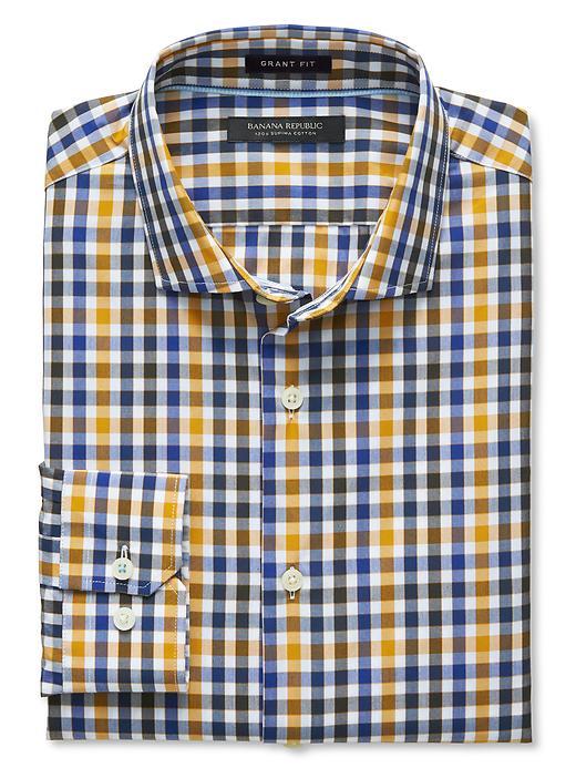 Banana Republic Mens Grant Fit Tri Tone 120s Supima Cotton Shirt Size L Tall - Gold Yellow