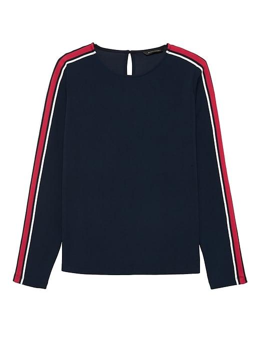 Banana Republic Womens Stretch Crepe Side-stripe Top Navy Blue Size Xs