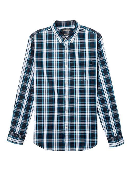 Banana Republic Mens Grant Slim Fit Cotton Stretch Plaid Oxford Shirt - Turquoise