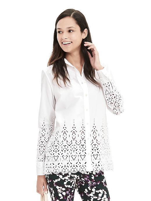 Banana Republic Womens Scallop Hem Eyelet Shirt Size L - White