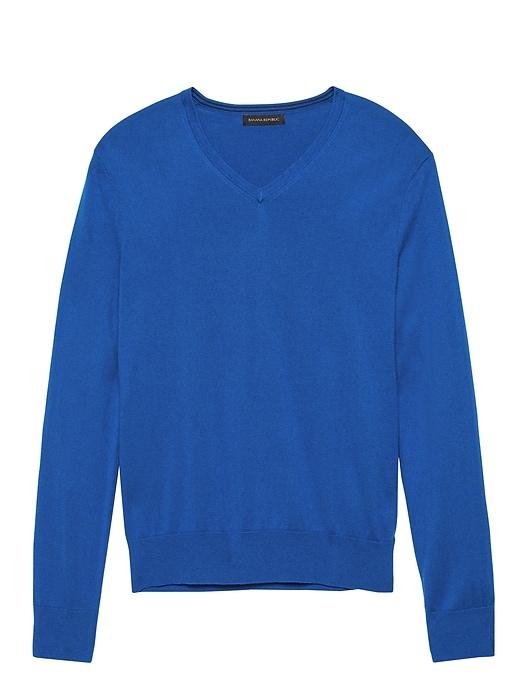 Banana Republic Mens Silk Cotton Cashmere V-neck Sweater Vogue Blue Size Xs