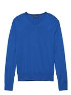 Banana Republic Mens Silk Cotton Cashmere V-neck Sweater Vogue Blue Size Xs