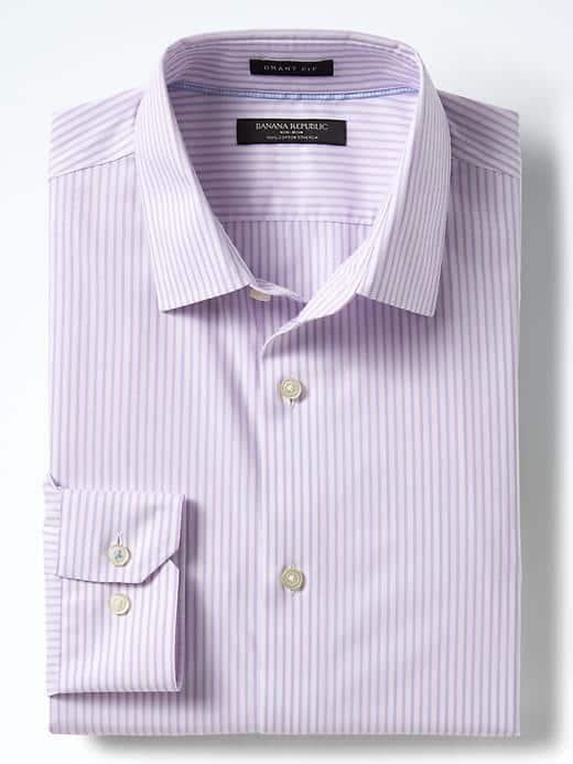 Banana Republic Mens Grant Fit Non Iron Stretch Stripe Shirt - Classic Lavender