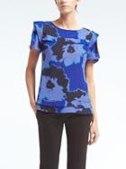 Banana Republic Womens Easy Care Floral Layer Sleeve Top - Marbled Blue