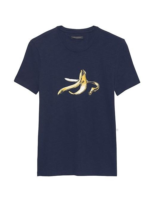 Banana Republic Mens Soft-wash Graphic Crew-neck T-shirt Navy Size M