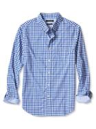 Banana Republic Mens Camden Fit Gingham Custom 078 Wash Shirt Size L Tall - Marina Blue