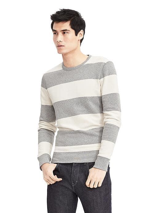 Banana Republic Mens Block Striped Crew Sweatshirt - Cream