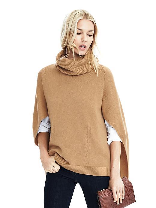 Banana Republic Womens Cashmere Turtleneck Poncho Size L - Camel