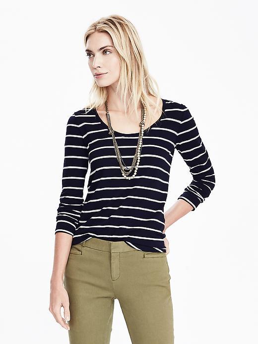Banana Republic Womens Striped Slub Tee Size L - Preppy Navy