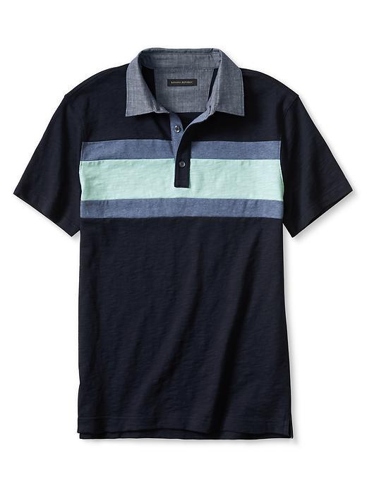 Banana Republic Mens Slim Engineered Stripe Slub Polo Size L - Preppy Navy