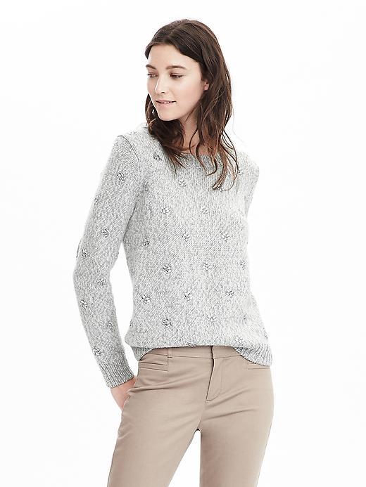 Banana Republic Womens Embellished Crew Sweater - Gray