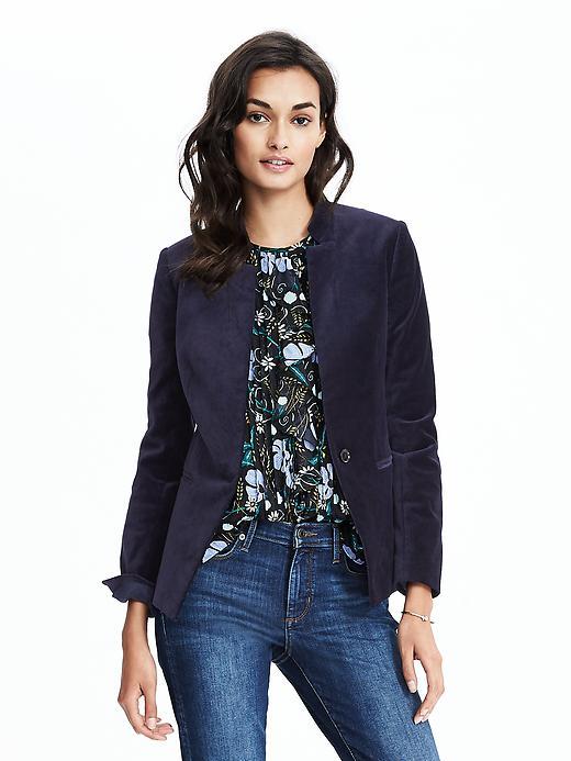 Banana Republic Womens One Button Velvet Blazer Size 0 - Preppy Navy