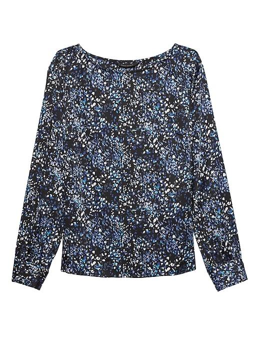 Banana Republic Womens Petite Print Covered Button-cuff Top Navy Blue Size Xs